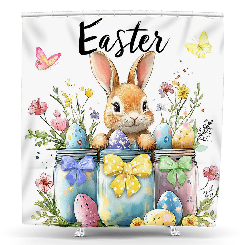 Lofaris Colorful Floral Vase Bunny Eggs Easter Shower Curtain