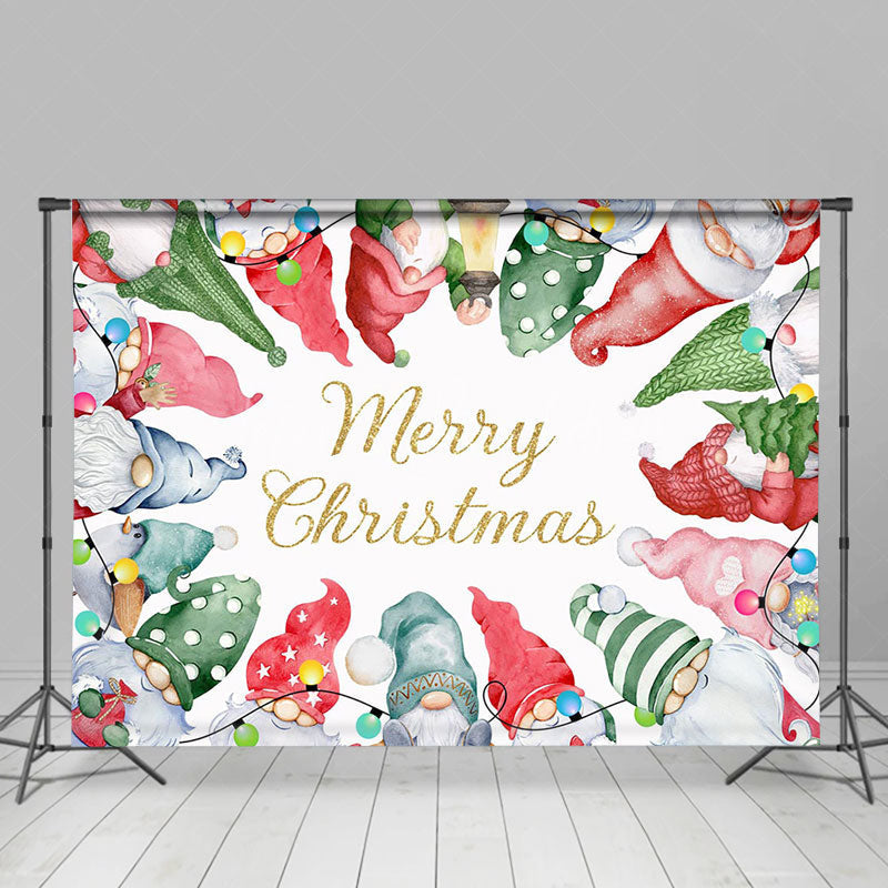 Lofaris Colorful Hat Cute Gnomes Merry Christmas Backdrop