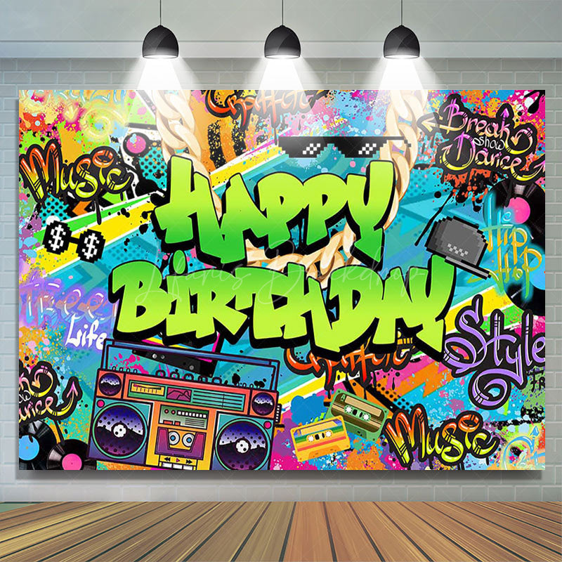 Lofaris Colorful Hiphop Graffiti Happy Birthday Backdrop