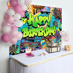 Lofaris Colorful Hiphop Graffiti Happy Birthday Backdrop