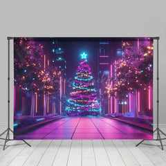 Lofaris Colorful Lighted Tree Street Scene Christmas Backdrop