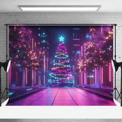 Lofaris Colorful Lighted Tree Street Scene Christmas Backdrop