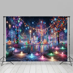 Lofaris Colorful Lighted Trees Snowy Christmas Vibe Backdrop