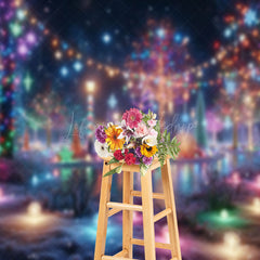 Lofaris Colorful Lighted Trees Snowy Christmas Vibe Backdrop