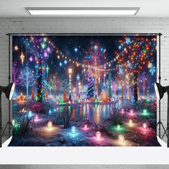 Lofaris Colorful Lighted Trees Snowy Christmas Vibe Backdrop