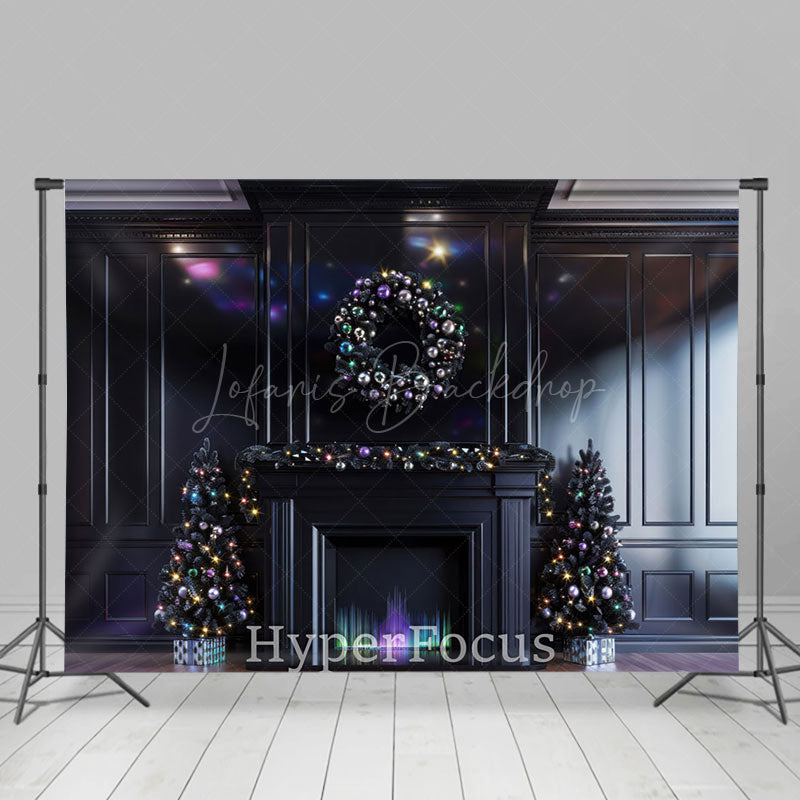 Lofaris Colorful Lights Black Wall Christmas Vibe Backdrop