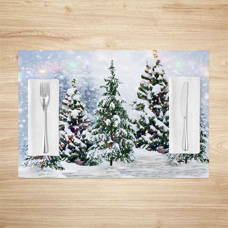 Lofaris Colorful Lights Trees Snow Xmas Set Of 4 Placemats