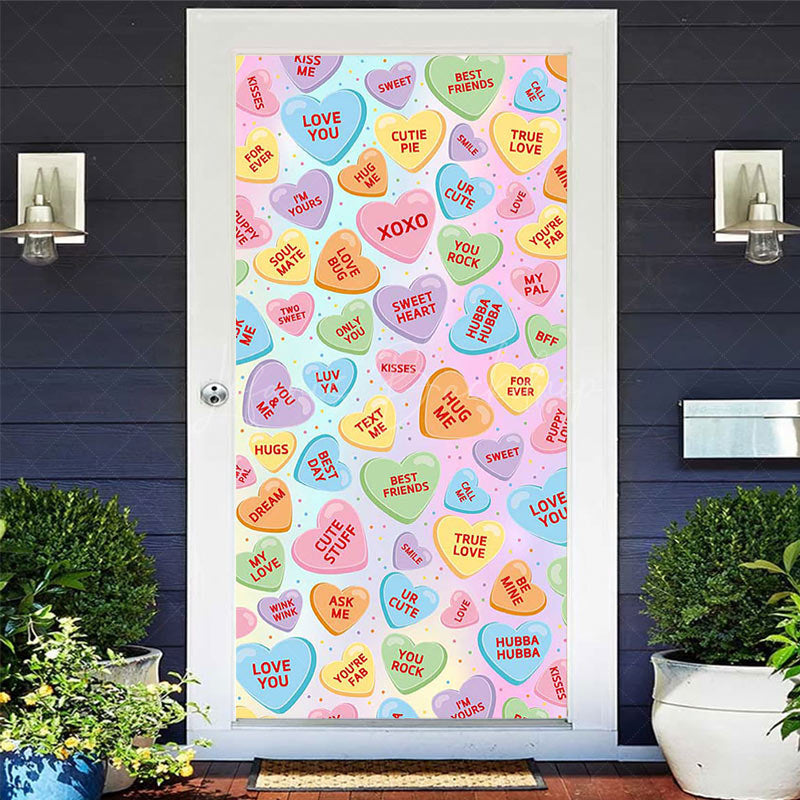 Lofaris Colorful Loving Text Hearts Valentines Day Door Cover