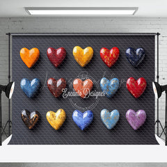 Lofaris Colorful Marbled Love Heart Valentines Day Backdrop