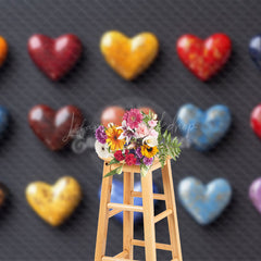 Lofaris Colorful Marbled Love Heart Valentines Day Backdrop