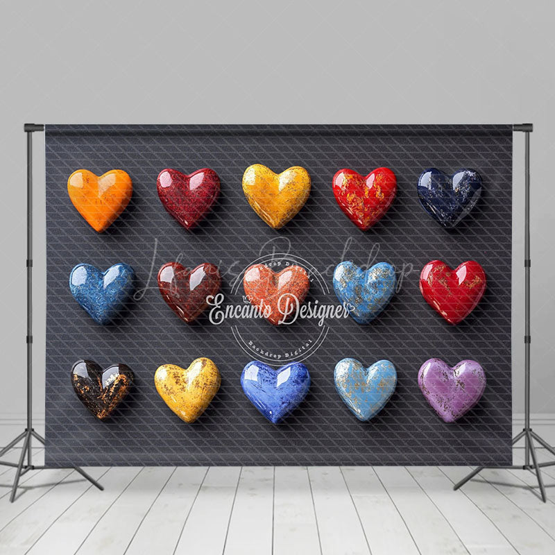 Lofaris Colorful Marbled Love Heart Valentines Day Backdrop