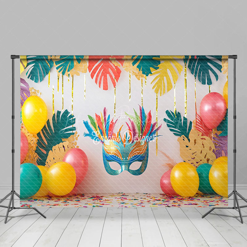 Lofaris Colorful Monstera Masquerade Cake Smash Backdrop