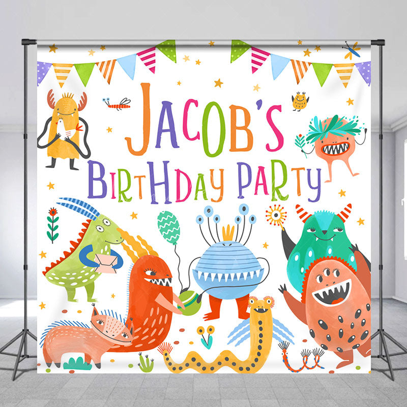 Lofaris Colorful Monsters Custom Name Birthday Bash Backdrop