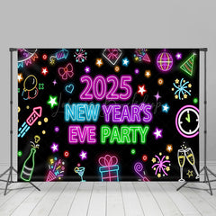 Lofaris Colorful Neon Black 2025 New Year Eve Party Backdrop