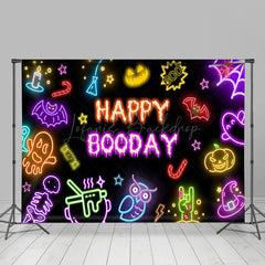 Lofaris Colorful Neon Ghosts Black Happy Booday Backdrop