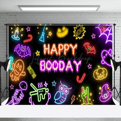 Lofaris Colorful Neon Ghosts Black Happy Booday Backdrop