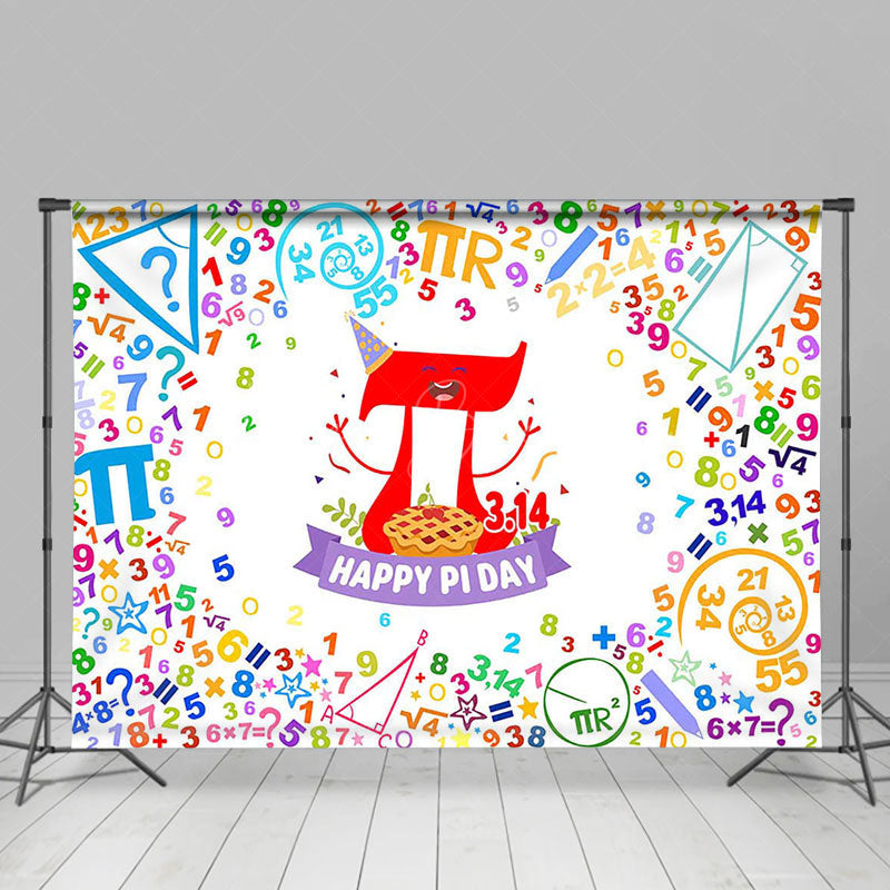 Lofaris Colorful Numbers Pie White Happy Pi Day Backdrop