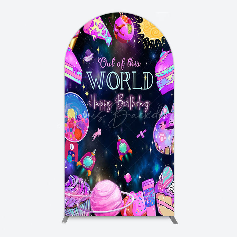 Lofaris Colorful Outer Space Galaxy Birthday Arch Backdrop