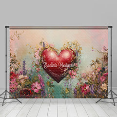 Lofaris Colorful Painted Floral Red Heart Romantic Backdrop