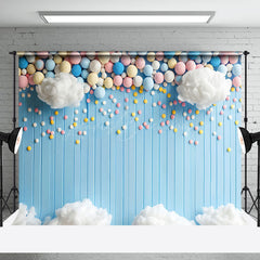 Lofaris Colorful Pellet Cloud Blue Stripe Cake Smash Backdrop