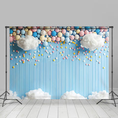 Lofaris Colorful Pellet Cloud Blue Stripe Cake Smash Backdrop