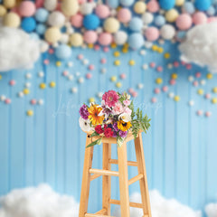 Lofaris Colorful Pellet Cloud Blue Stripe Cake Smash Backdrop