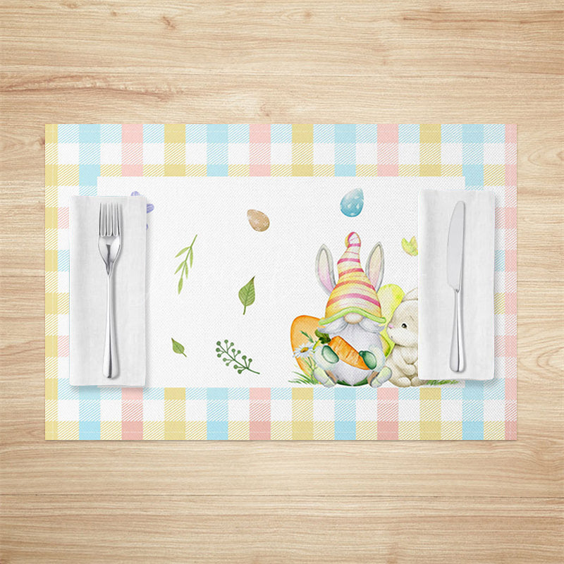 Lofaris Colorful Plaid Bunny Gnome Easter Set Of 4 Placemats