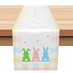 Lofaris Colorful Plaid Cute Bunny Happy Easter Table Runner