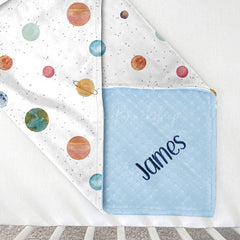 Lofaris Colorful Planets White Galaxy Minky Baby Blanket