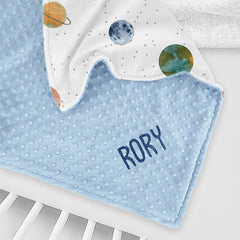 Lofaris Colorful Planets White Galaxy Minky Baby Blanket