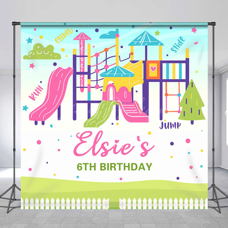 Lofaris Colorful Playground Custom Name 6th Birthday Backdrop