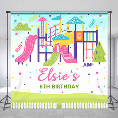 Lofaris Colorful Playground Custom Name 6th Birthday Backdrop