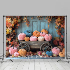 Lofaris Colorful Pumpkins Blue Wall Maple Autumn Backdrop