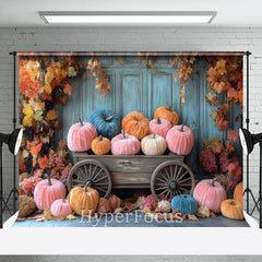 Lofaris Colorful Pumpkins Blue Wall Maple Autumn Backdrop