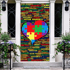 Lofaris Colorful Puzzle Text Autism Awareness Door Cover