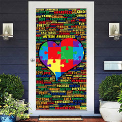 Lofaris Colorful Puzzle Text Autism Awareness Door Cover