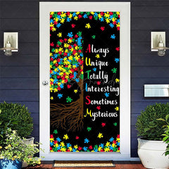 Lofaris Colorful Puzzle Tree Autism Awareness Door Cover