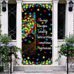 Lofaris Colorful Puzzle Tree Autism Awareness Door Cover