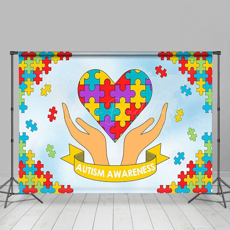 Lofaris Colorful Puzzles Heart Autism Awareness Backdrop