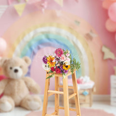 Lofaris Colorful Rainbow Balloons Bear Cake Smash Backdrop