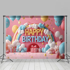 Lofaris Colorful Rainbow Balloons Cloud Cake Smash Backdrop