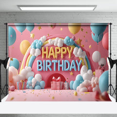 Lofaris Colorful Rainbow Balloons Cloud Cake Smash Backdrop