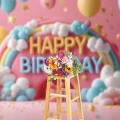 Lofaris Colorful Rainbow Balloons Cloud Cake Smash Backdrop