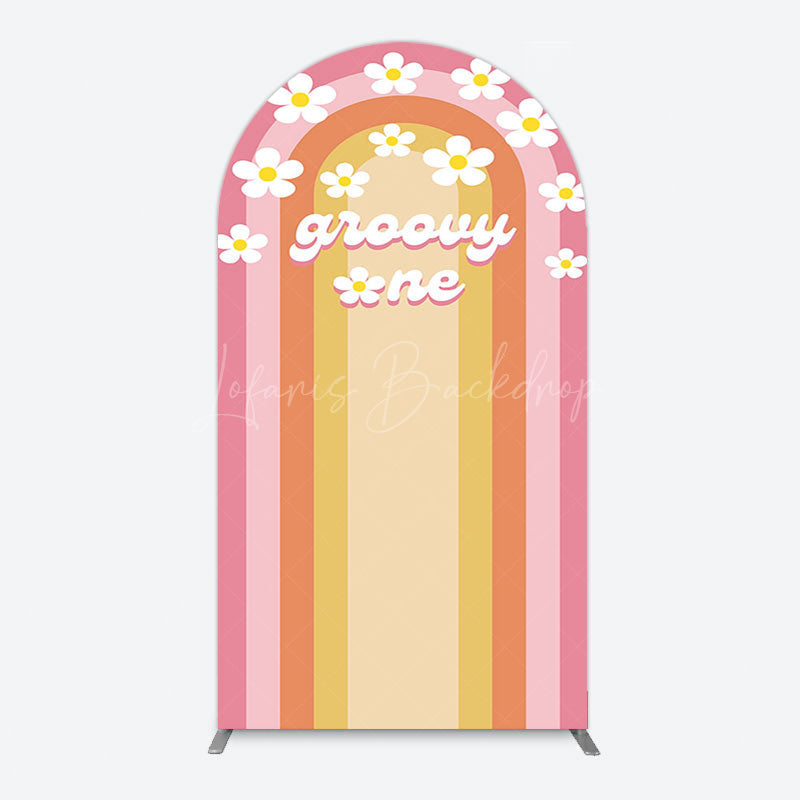 Lofaris Colorful Rainbow Floral Groovy One Arch Backdrop