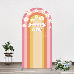 Lofaris Colorful Rainbow Floral Groovy One Arch Backdrop