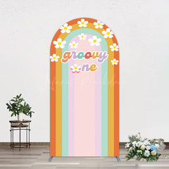 Lofaris Colorful Rainbow White Daisy Groovy One Arch Backdrop