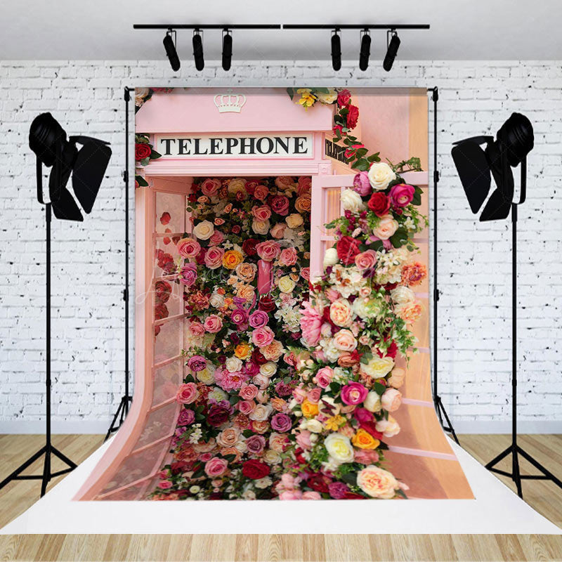 Lofaris Colorful Rose Romantic Pink Telephone Photo Backdrop