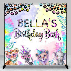 Lofaris Colorful Safari Animal Custom Name Birthday Backdrop