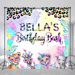 Lofaris Colorful Safari Animal Custom Name Birthday Backdrop