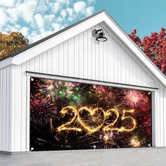 Lofaris Colorful Sparks 2025 New Year Garage Door Banner